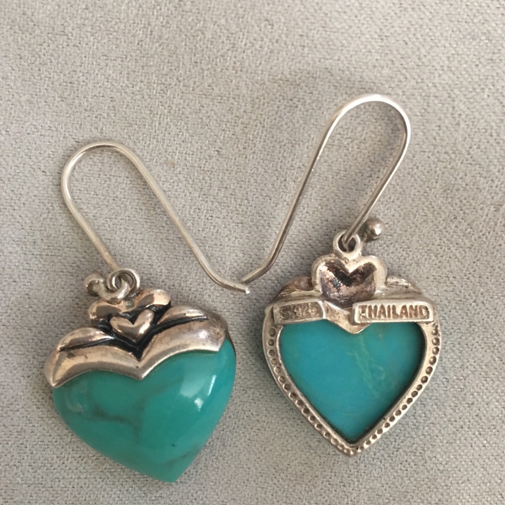 Turquoise heart sterling silver earrings - Picture 3 of 3